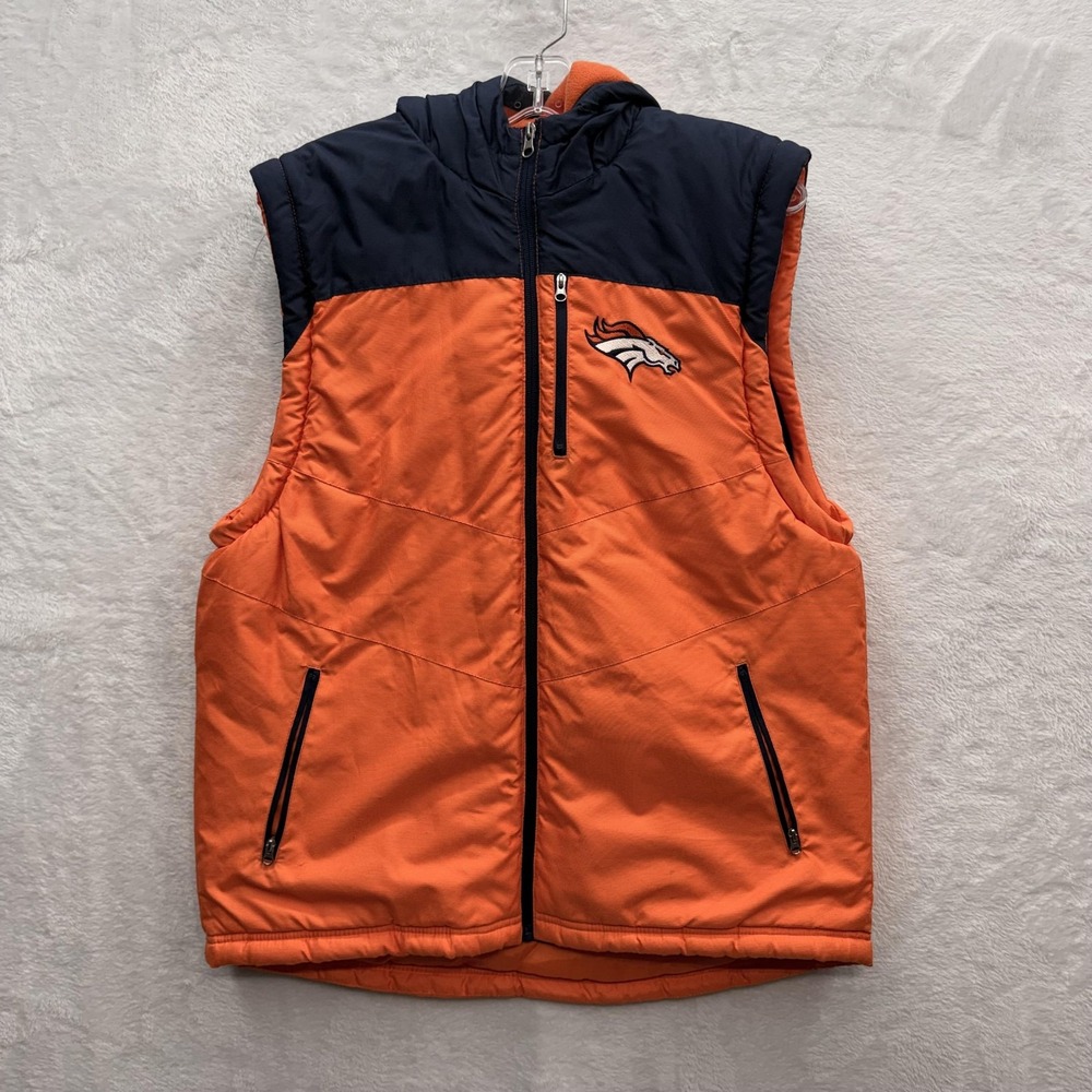 NFL Broncos Vest Youth XL Orange Blue Hooded Insulated‎ Zip Jacket Team Apparel